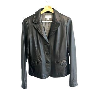 Boston Harbour Womens Black Leather Jacket Size M Moto Baddie Biker Neutral